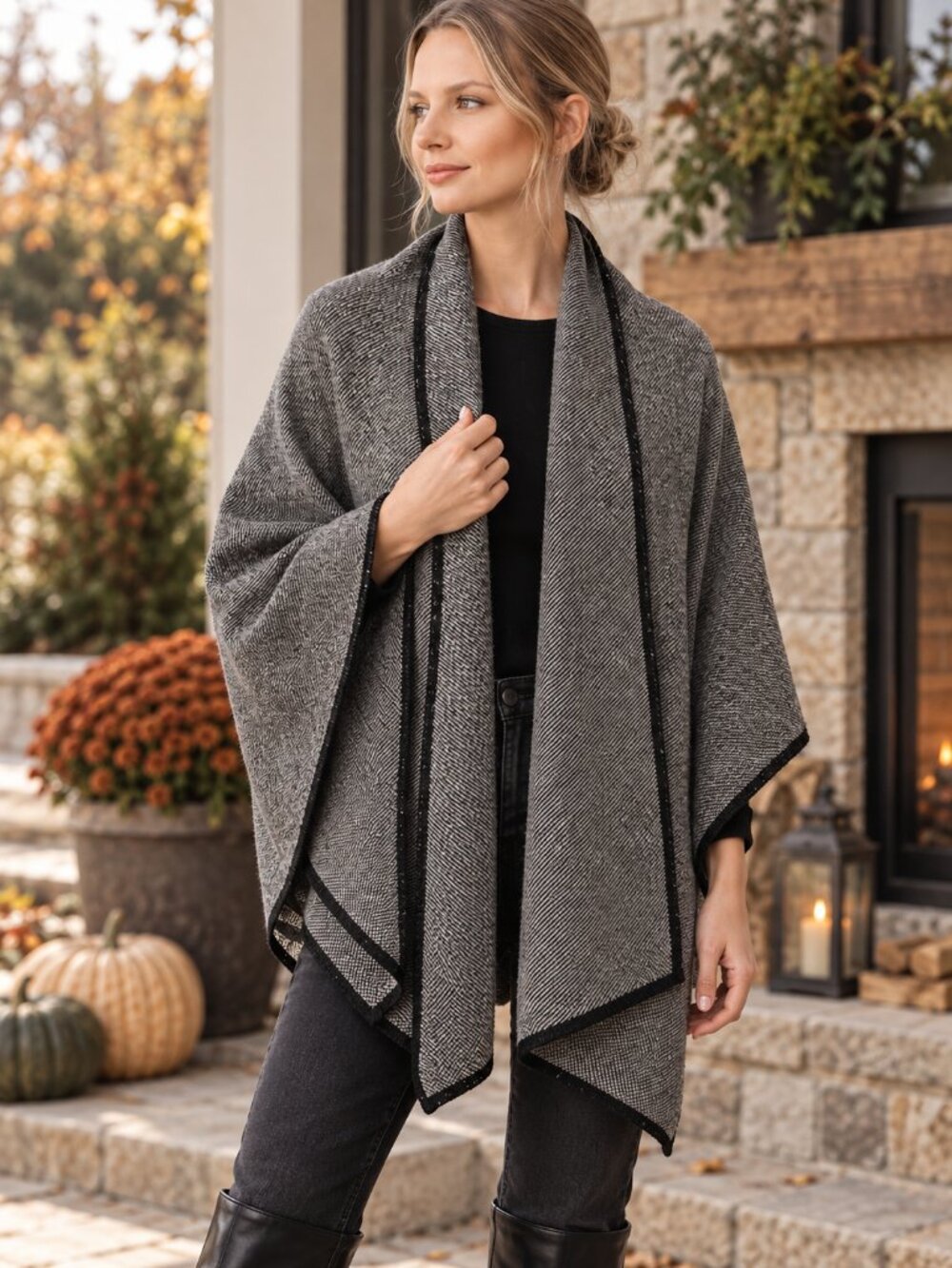 MacAuslands 100% Virgin Wool Shawl Wrap Grey Cream Canada Heritage Cabincore EUC